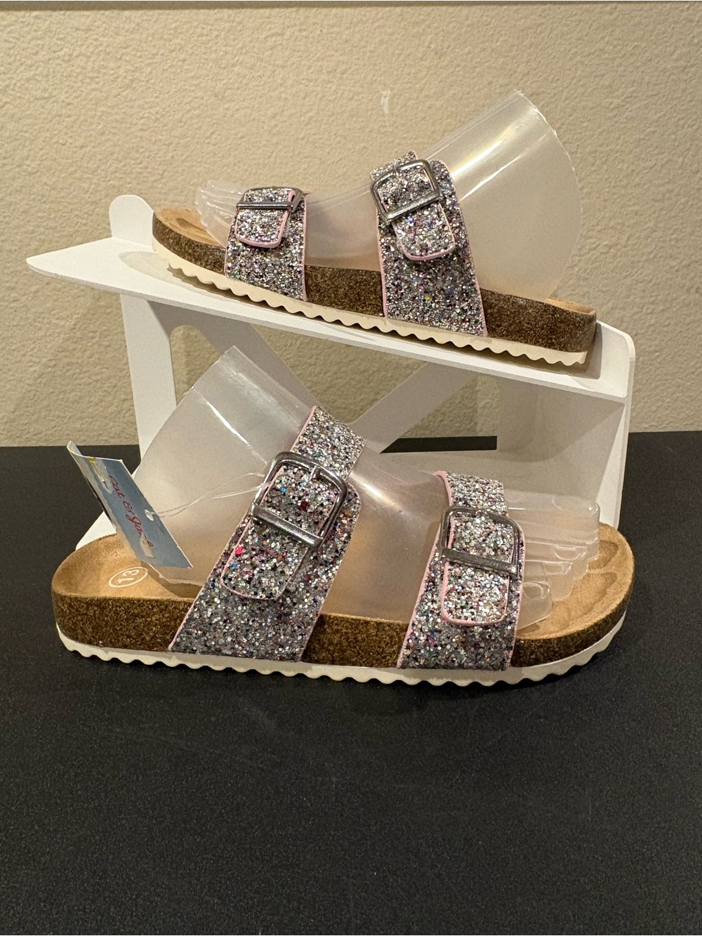 Cat And Jack Drew Footbed Sandals Silver Glitter Sparkle Slip On Toddler Size 13